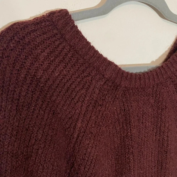 Blue Rain Maroon Burgundy Red V-Neck Long Oversized Knit Chunky Sweater Sz Small - Picture 3 of 5